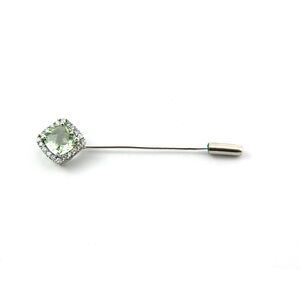 Men's Sterling Silver Cushion Cut Green Quartz Lapel Pin